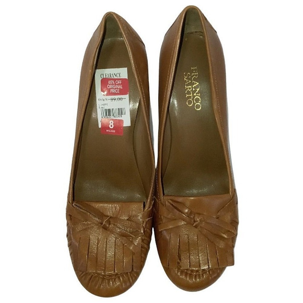 Franco Sarto L-Hopi Pumps‎ Women Size 8 Tan Leather Kiltie Fringe Block Heel NWT